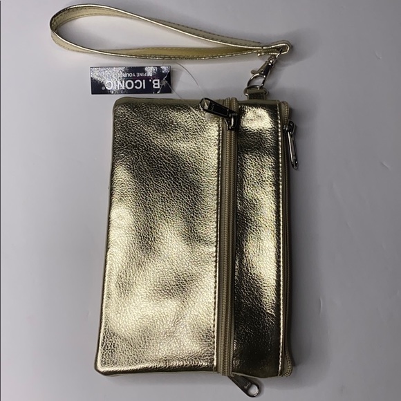 B Iconic Gold Wristlet Zipper Pouch Purse - Picture 4 of 8